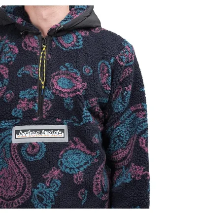 Aries Paisley Half Zip Fleece Hoodie (Schwarz)