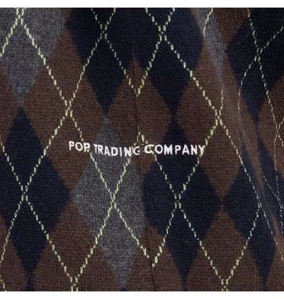 Pop Trading Company Knitted Cardigan Vest (Navy / Braun / Grau)