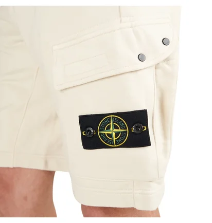 Stone Island Cotton Fleece Bermuda Cargo Shorts (Beige)