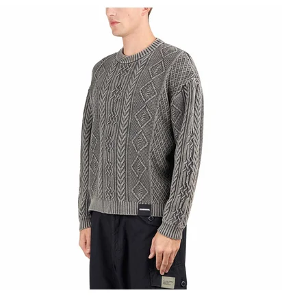 Neighborhood Washed Crewneck Cable Sweater (Schwarz)
