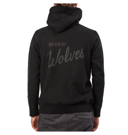 Raised by Wolves Distressed Varsity Hoodie (Schwarz)