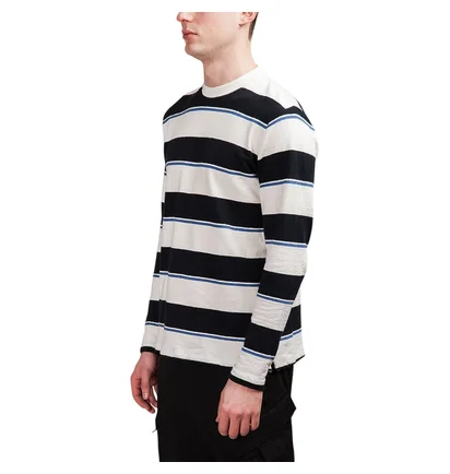 Norse Projects Johannes Textured Stripe Longsleeve (Dunkelblau)