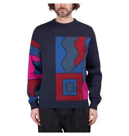 Parra Blocked Landscape Knitted Pullover (Navy / Multi)