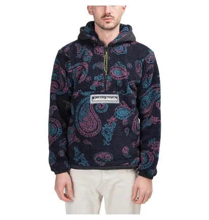 Aries Paisley Half Zip Fleece Hoodie (Schwarz)