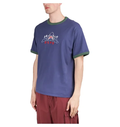 Brain Dead Shark Attack Ringer T-Shirt (Navy)