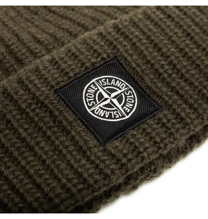 Stone Island Rib Knit Beanie (Olive)