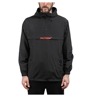 Polythene* Nylon Zipped Windbreaker (Schwarz / Rot)