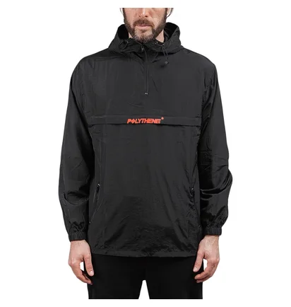 Polythene* Nylon Zipped Windbreaker (Schwarz / Rot)