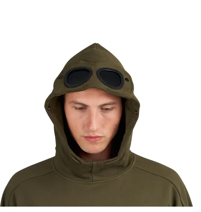 C.P. Company Diagonal Raised Fleece Goggle Hooded Sweatshirt (Grün)