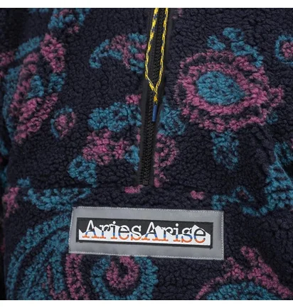 Aries Paisley Half Zip Fleece Hoodie (Schwarz)