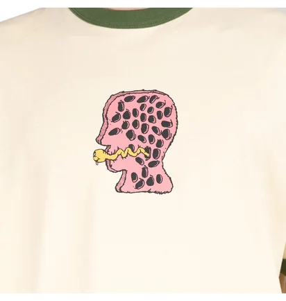 Brain Dead Mouthworm Short Sleeve Ringer Tee (Beige / Grün)
