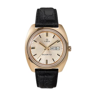 Timex Archive Q Timex 1975 Reissue Day-Date 38mm Leather Strap (Gold / Schwarz)