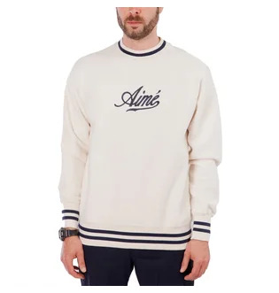 Aimé Leon Dore Reverse Fleece Crewneck (Creme / Dunkelblau)
