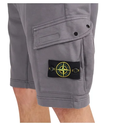 Stone Island Cotton Fleece Bermuda Cargo Shorts (Grau)