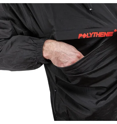 Polythene* Nylon Zipped Windbreaker (Schwarz / Rot)