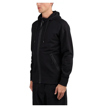 C.P. Company Diagonal Raised Fleece Goggle Zipped Hooded Sweatshirt (Schwarz)