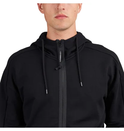 C.P. Company Diagonal Raised Fleece Goggle Zipped Hooded Sweatshirt (Schwarz)