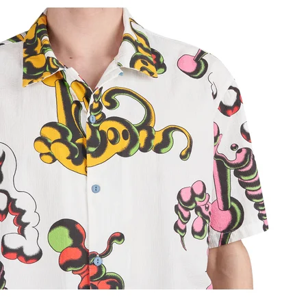 Brain Dead Tetsunori Tawaraya Seersucker Short Sleeve Blouse (Weiß / Multi)