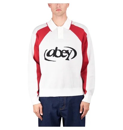 Obey Soccer Polo Sweater (Beige / Rot)