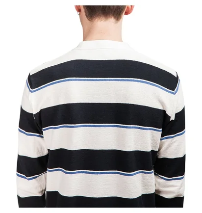 Norse Projects Johannes Textured Stripe Longsleeve (Dunkelblau)
