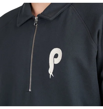 Parra Bird Face Font half Zip Polo Sweatshirt (Navy)