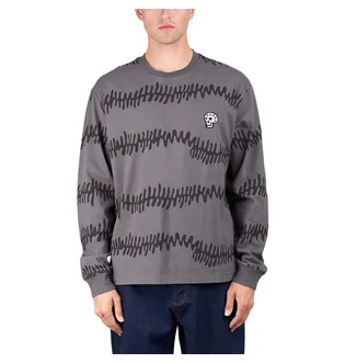 by Parra Stitched Skull Long Sleeve T-Shirt (Grau / Schwarz)