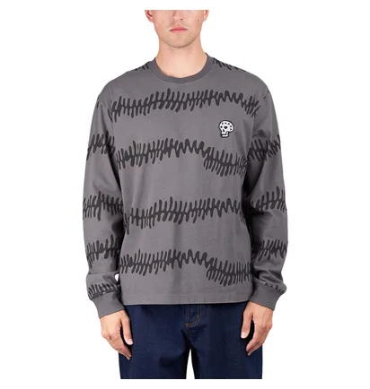by Parra Stitched Skull Long Sleeve T-Shirt (Grau / Schwarz)