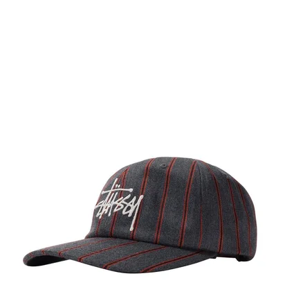 Stüssy Big Logo Striped Low Pro Cap (Grau / Rot)