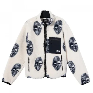 Stüssy Mask Jacquard Sherpa Jacket (Weiß / Schwarz)