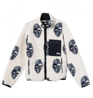 Stüssy Mask Jacquard Sherpa Jacket (Weiß / Schwarz)
