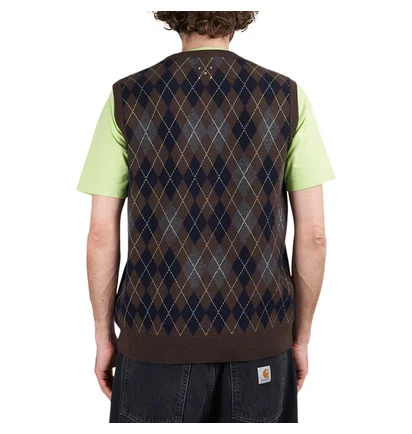 Pop Trading Company Knitted Cardigan Vest (Navy / Braun / Grau)