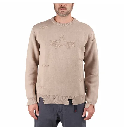 Alpha Industries Distressed Logo Pullover (Beige)