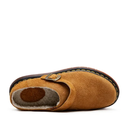 Dr. Martens Isham Faux Shearling Lined Suede Mules (Braun)