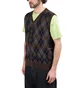 Pop Trading Company Knitted Cardigan Vest (Navy / Braun / Grau)