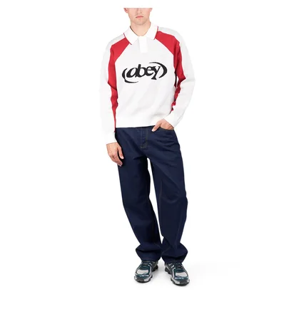 Obey Soccer Polo Sweater (Beige / Rot)