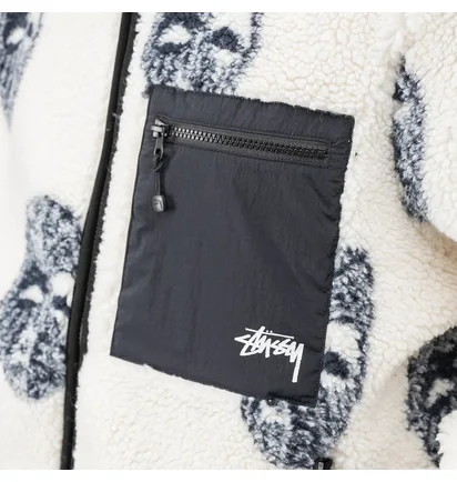 Stüssy Mask Jacquard Sherpa Jacket (Weiß / Schwarz)