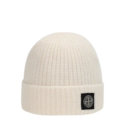 Stone Island Geelong Wool Patch Beanie (Weiß)