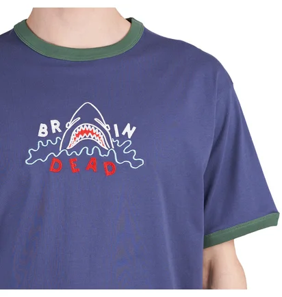 Brain Dead Shark Attack Ringer T-Shirt (Navy)