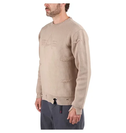 Alpha Industries Distressed Logo Pullover (Beige)