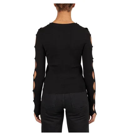 032c Unbutton Longsleeve Knit Top (Schwarz)