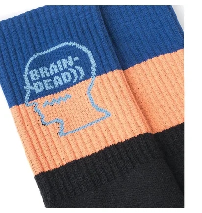 Brain Dead Striped Logo Socks (Schwarz / Blau / Orange)