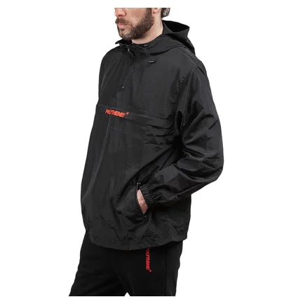 Polythene* Nylon Zipped Windbreaker (Schwarz / Rot)