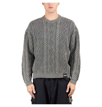 Neighborhood Washed Crewneck Cable Sweater (Schwarz)