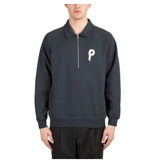 Parra Bird Face Font half Zip Polo Sweatshirt (Navy)